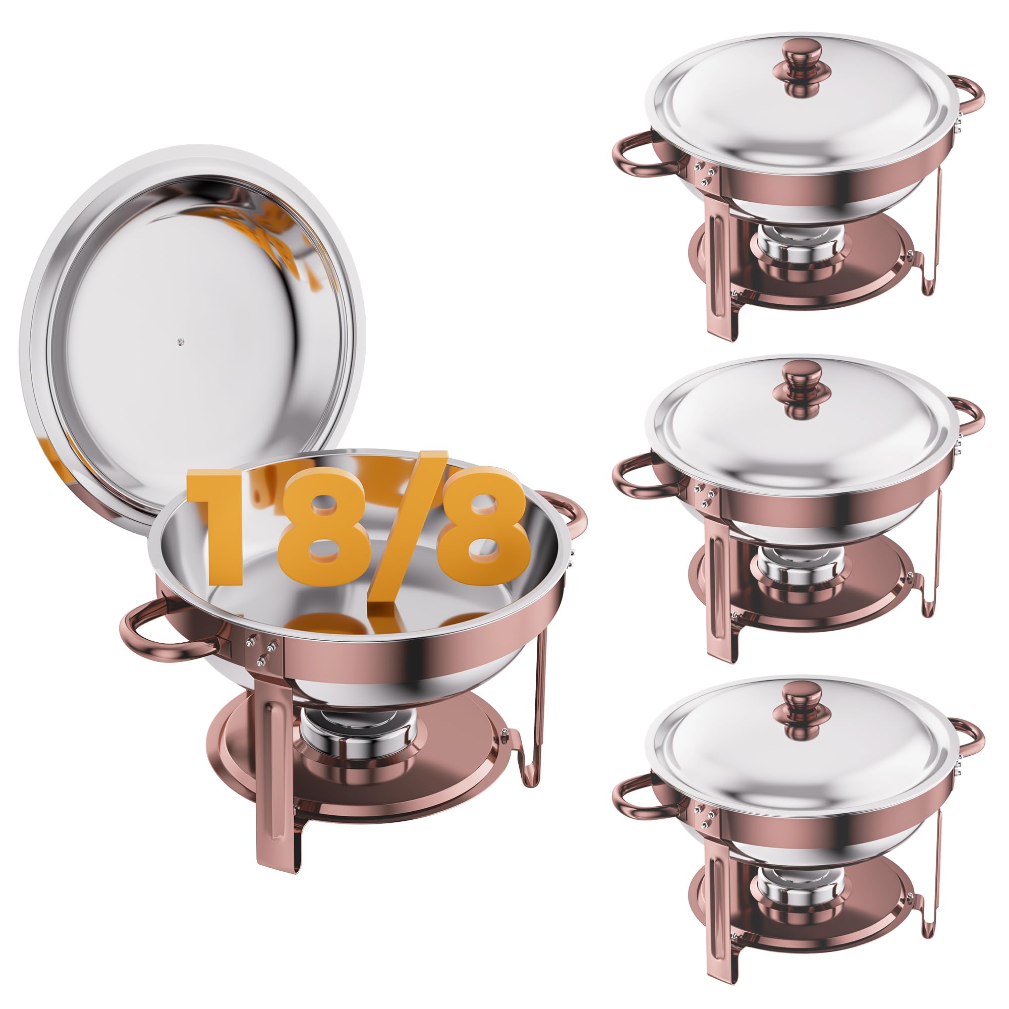 CAMMOO Rose Gold chafing dish lid shown for elegant buffets with rust-resistant steel