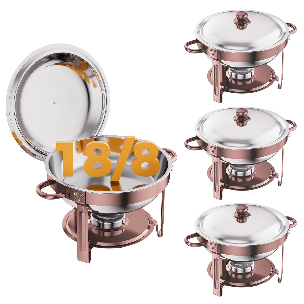 CAMMOO Rose Gold chafing dish lid shown for elegant buffets with rust-resistant steel