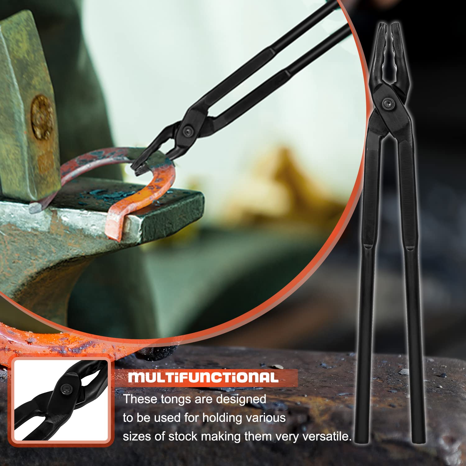 Camoo Wolf Jaw tongs grip round and square stock with stability.