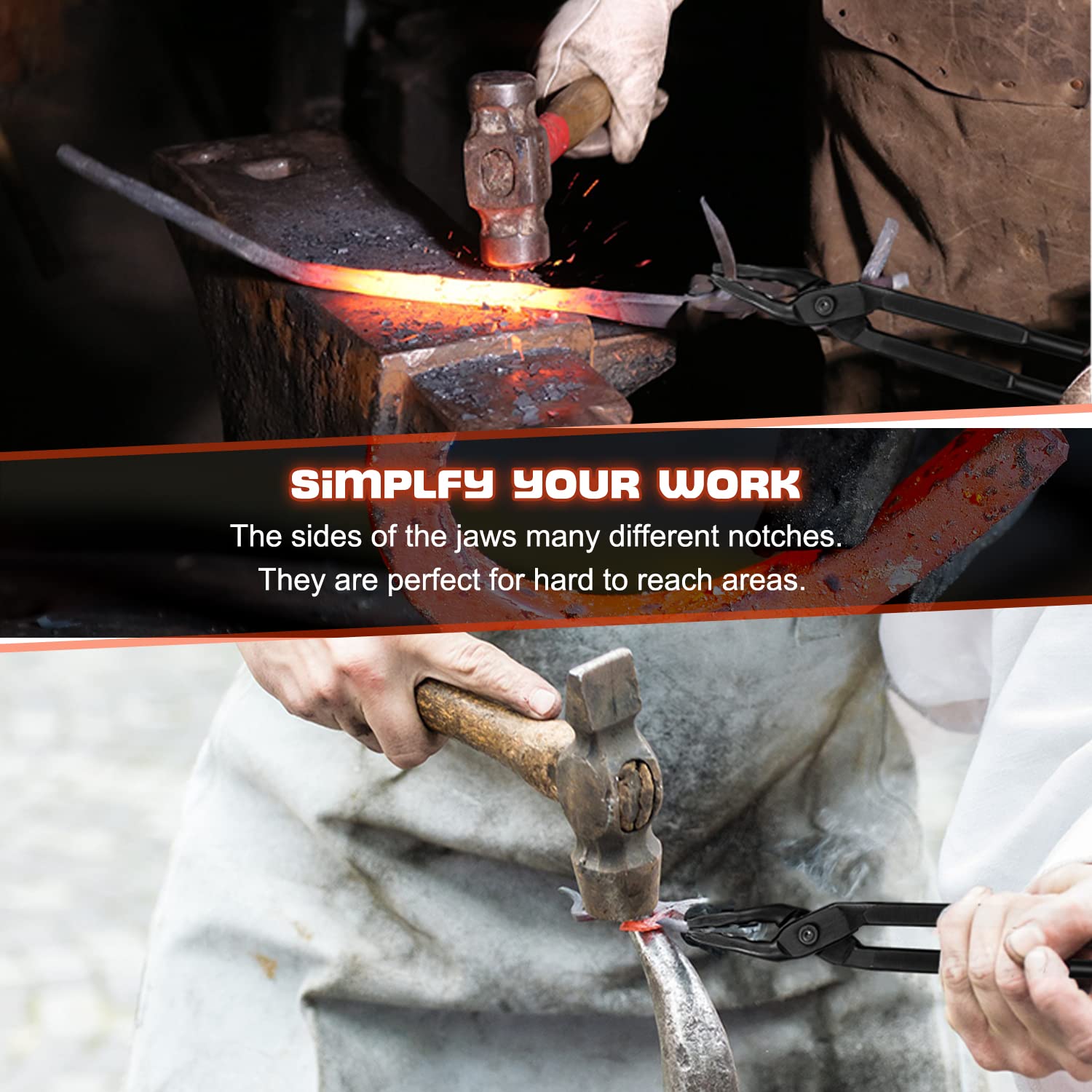Camoo Wolf Jaw tongs heat resistant steel designed for high temperature forging.