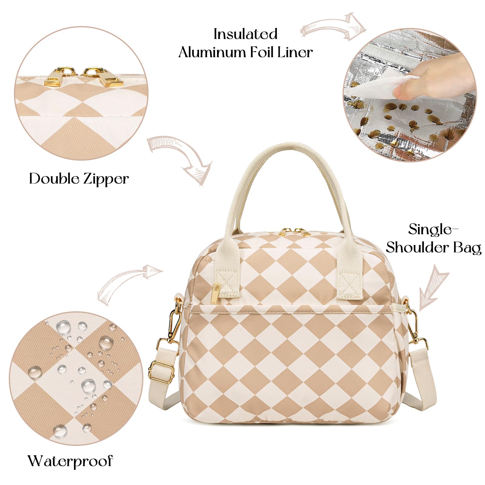 CAMTOP insulated bottom lunch bag flat base keeps contents stable