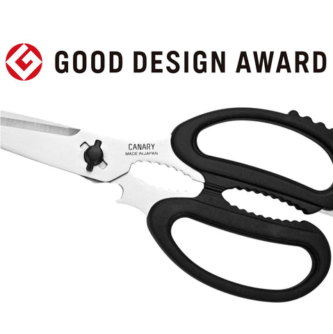 CANARY ergonomic handle integrates bottle opener, nutcracker, and tenderizer.
