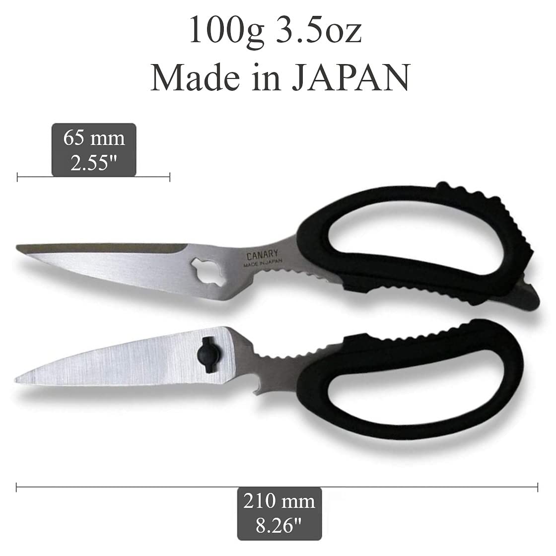 CANARY scissors with multi-function handle including can opener for versatile cooking.