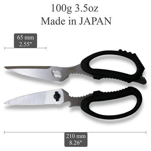 CANARY scissors with multi-function handle including can opener for versatile cooking.