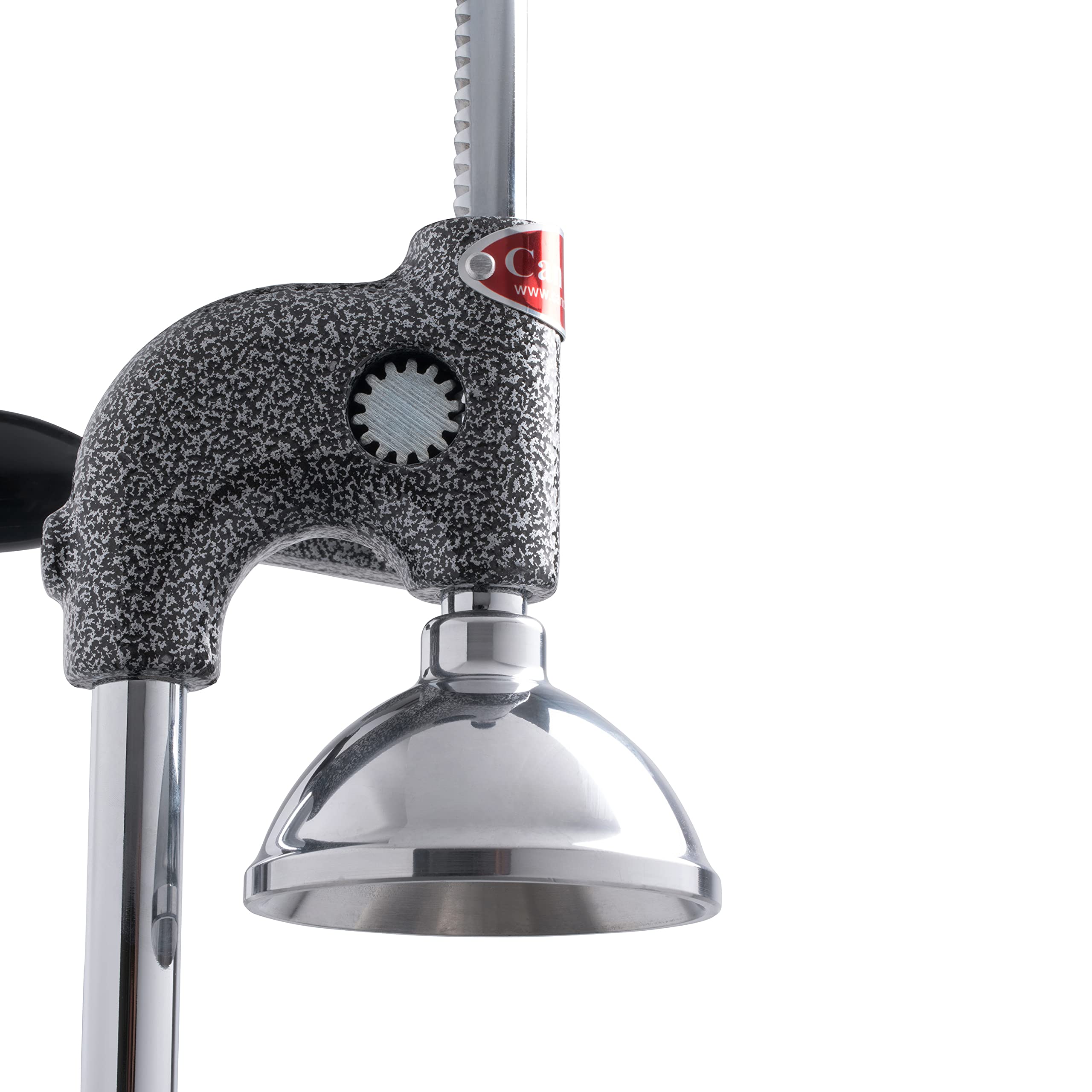 Can-Can juicer side view demonstrates compact footprint for busy kitchens.