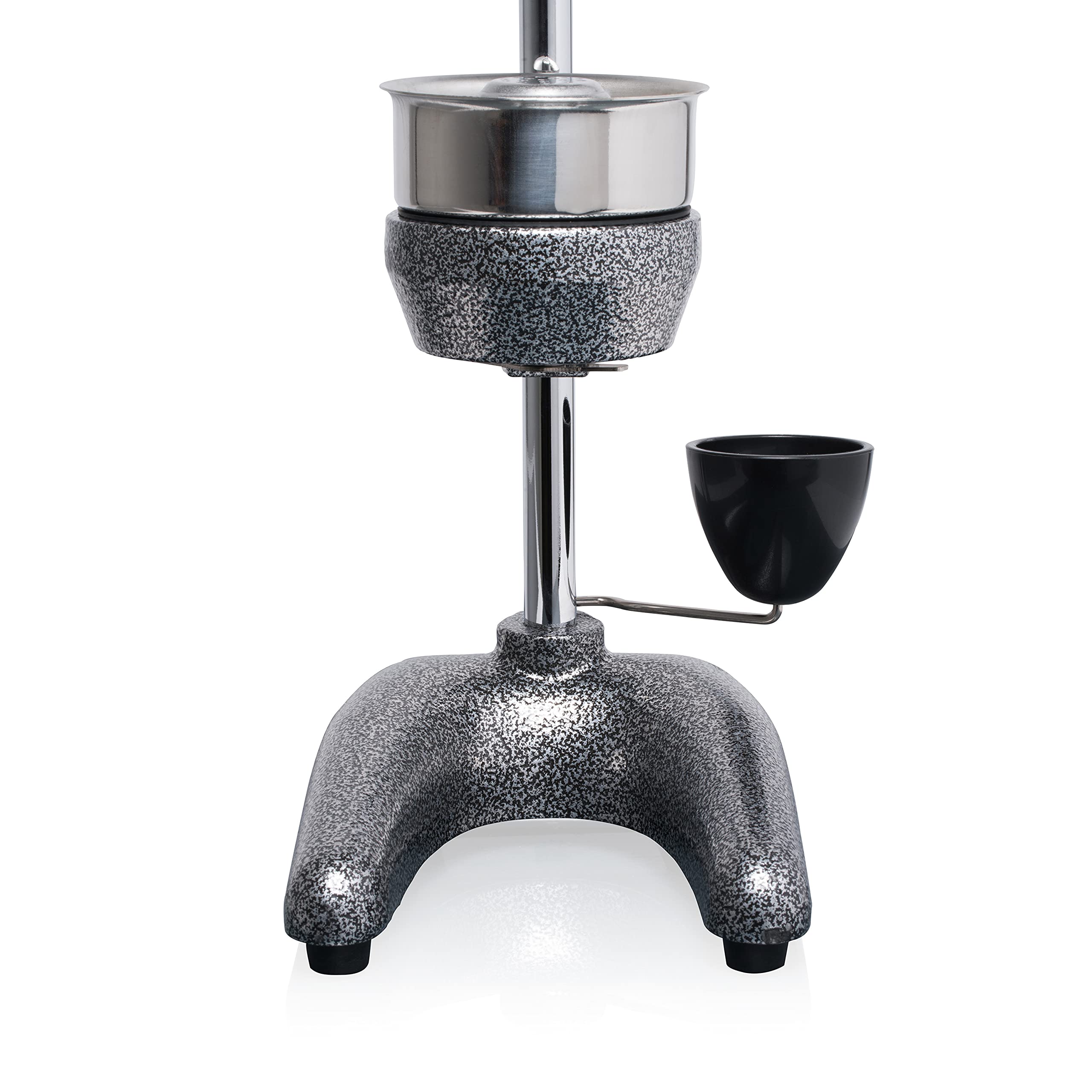 Can-Can juicer stainless steel filter bowl close-up, hygienic fruit-contact surface.