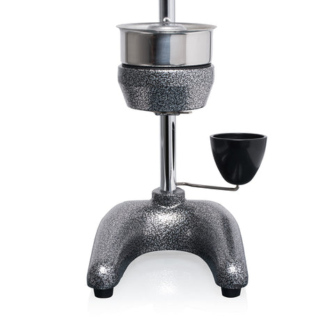 Can-Can juicer stainless steel filter bowl close-up, hygienic fruit-contact surface.