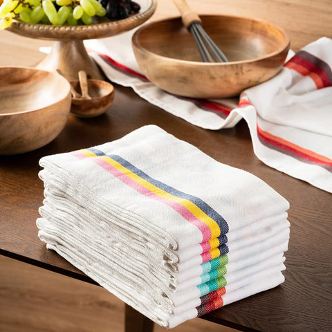 Candy Cottons 12-piece towel set covers countertops and hands for everyday chores.