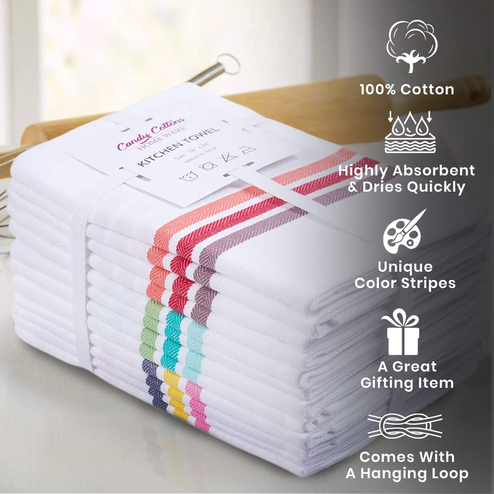 Candy Cottons reversible embroidery towels offer two looks for versatile kitchen styling.
