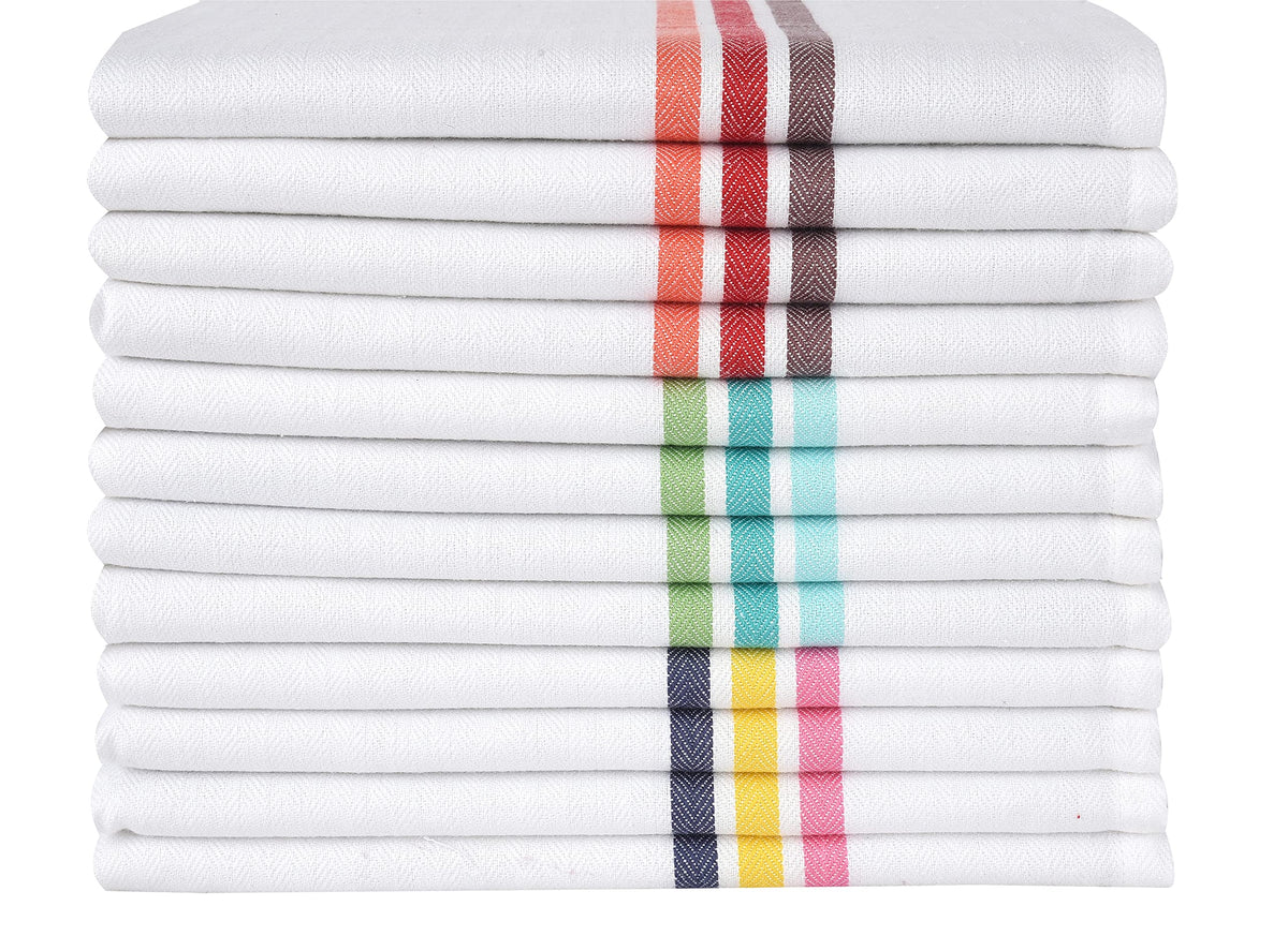 Candy Cottons stripe kitchen towels with Boho stripes for quick drying and cleaning.