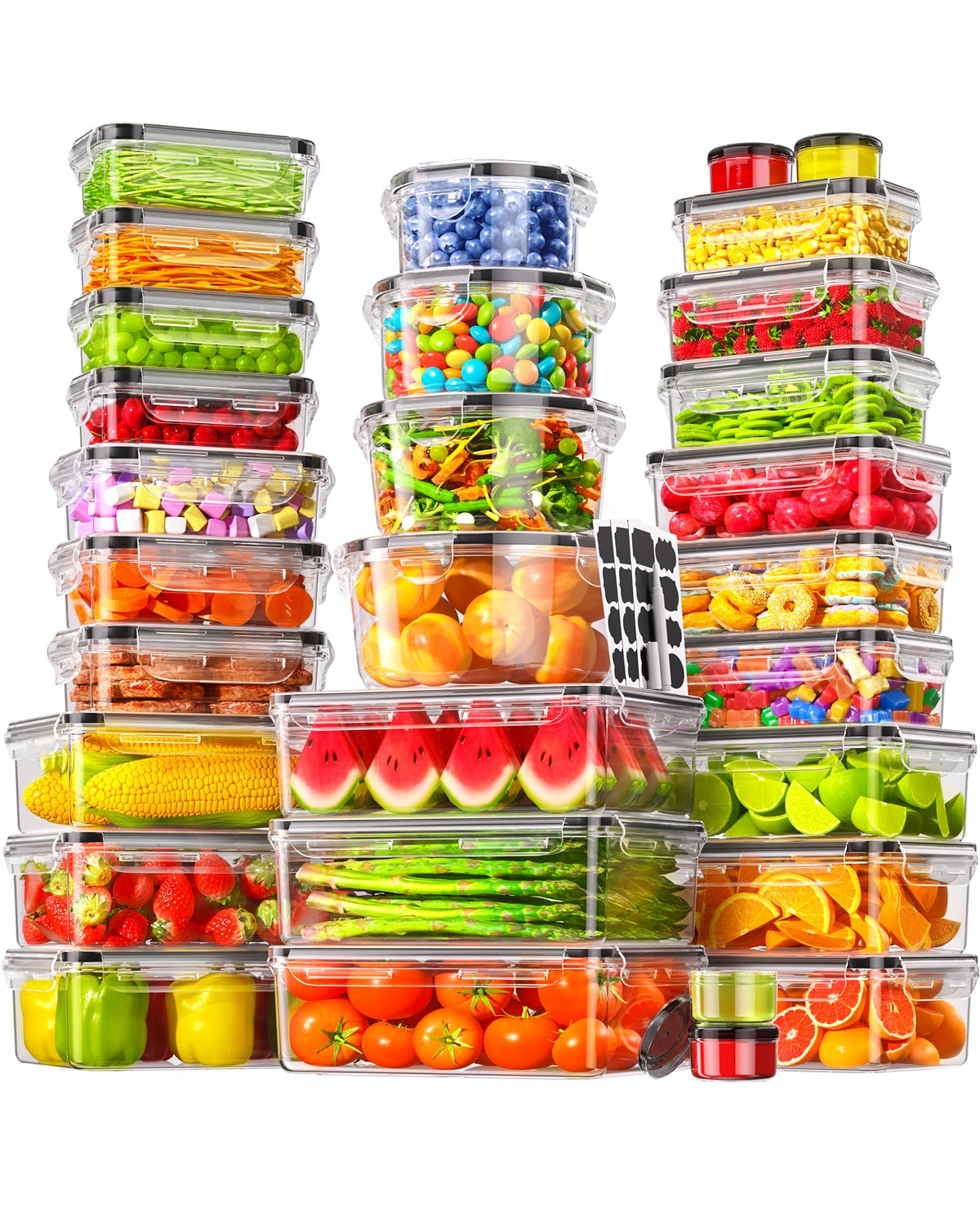 Canfanni 60pcs rectangular containers with airtight lids for meal prep and pantry organization.