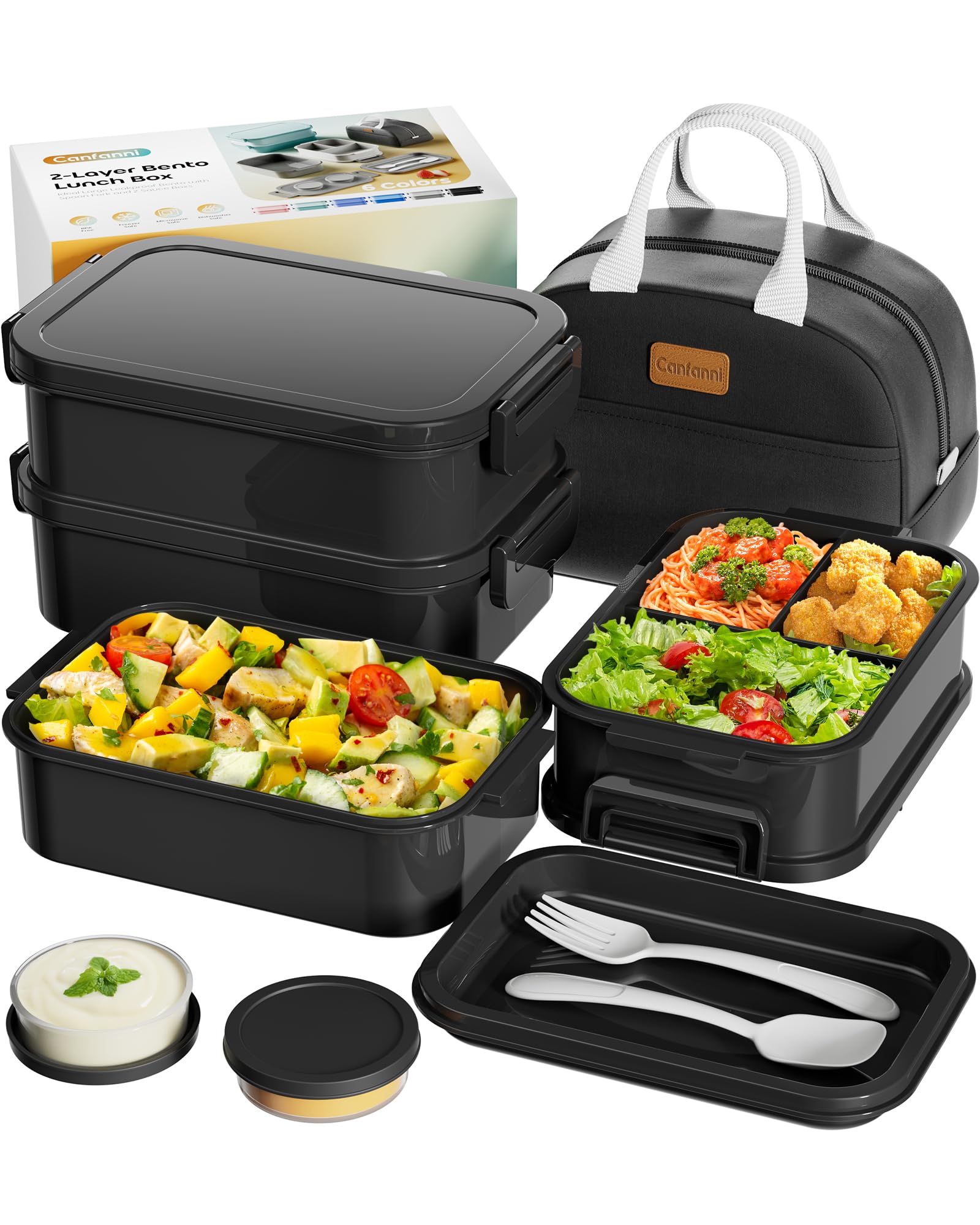 Canfanni Astral Black bento box closed with insulated bag keeping meals fresh