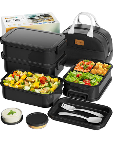 Canfanni Astral Black bento box closed with insulated bag keeping meals fresh