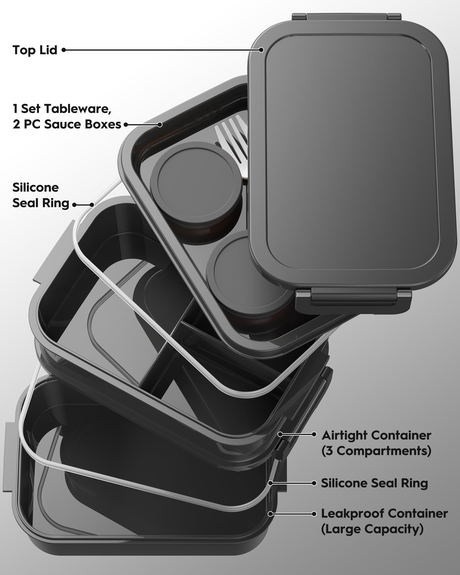 Canfanni Astral Black three-stack design showing organized compartments for meals