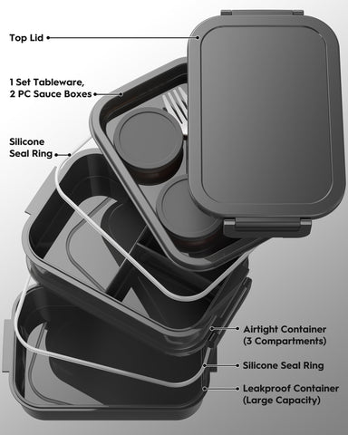 Canfanni Astral Black three-stack design showing organized compartments for meals
