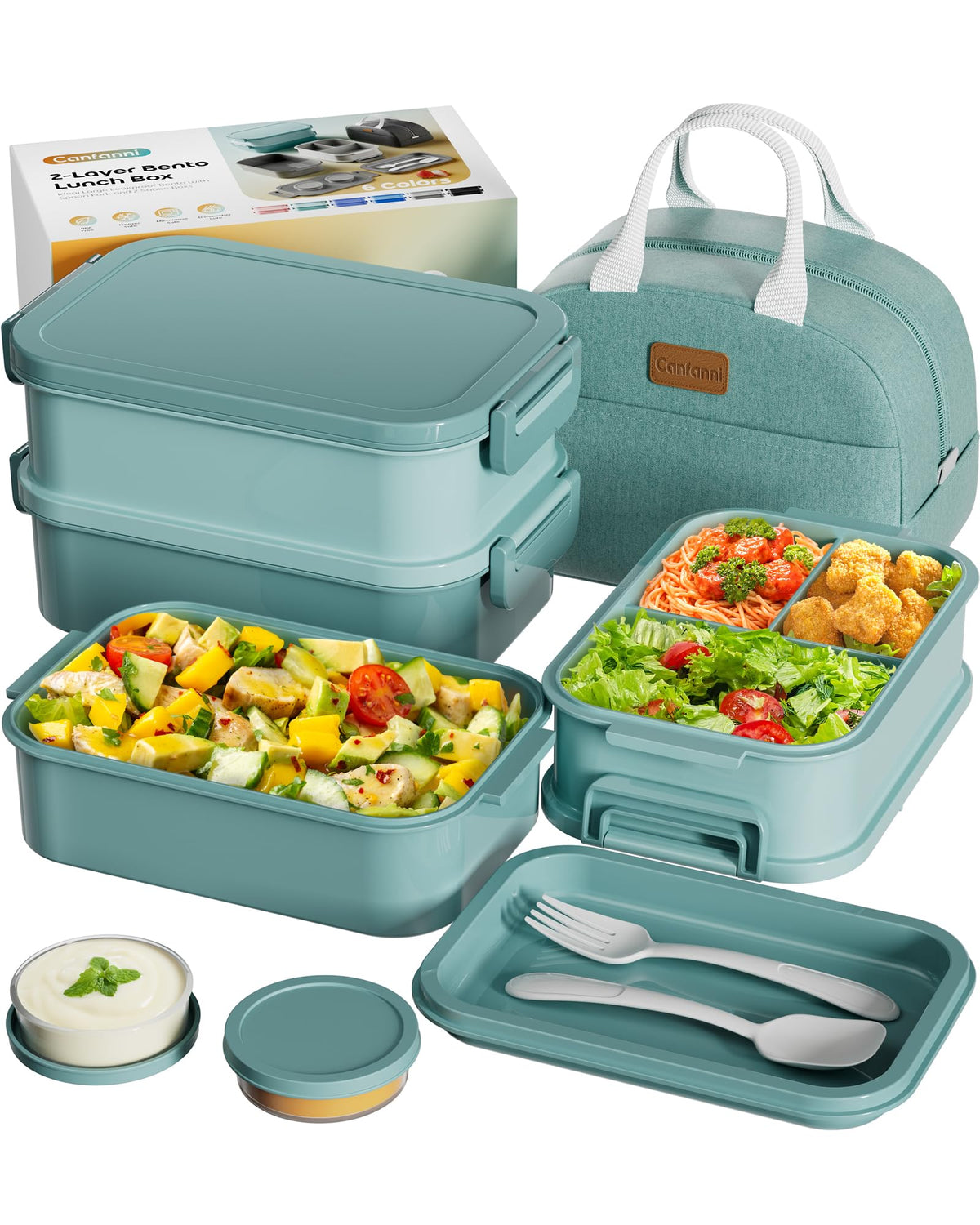 Canfanni Bento Box 74oz top view showing spacious compartments for meals on the go.