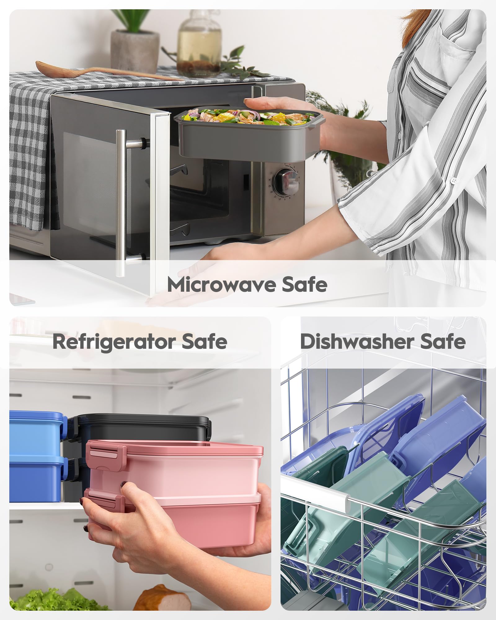 Canfanni Bento Box labeled microwave and dishwasher safe for quick reheats and cleaning