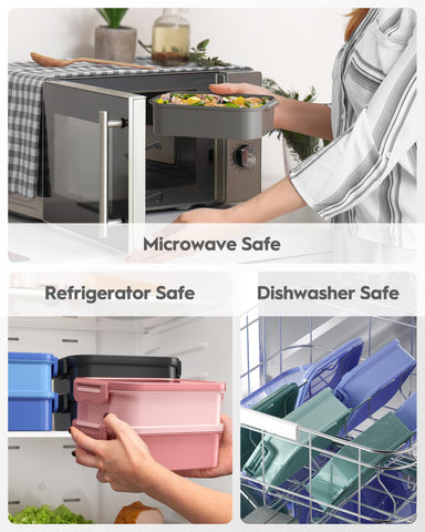 Canfanni Bento Box labeled microwave and dishwasher safe for quick reheats and cleaning