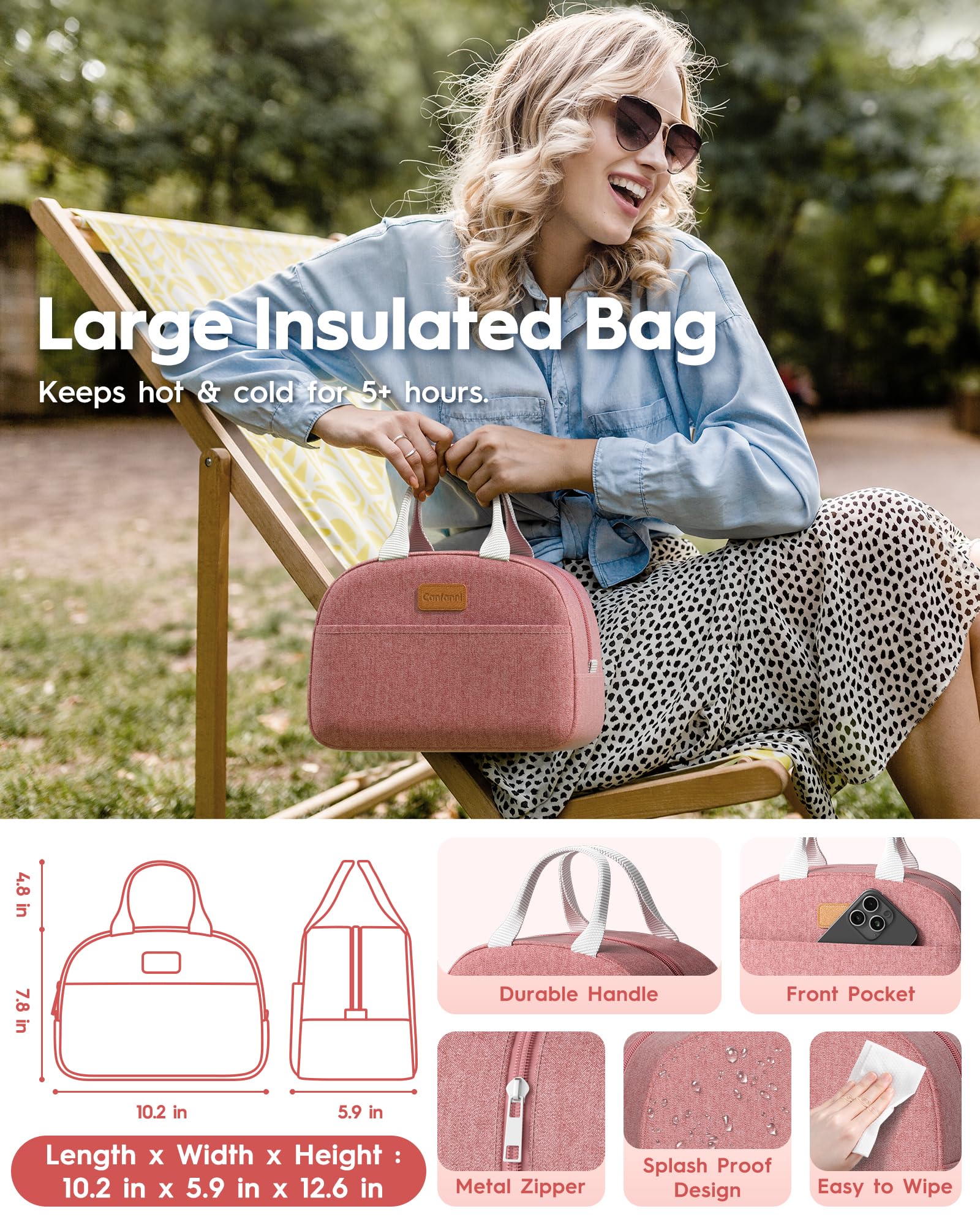 Canfanni insulated lunch bag maintains temperature for hours of fresh meals
