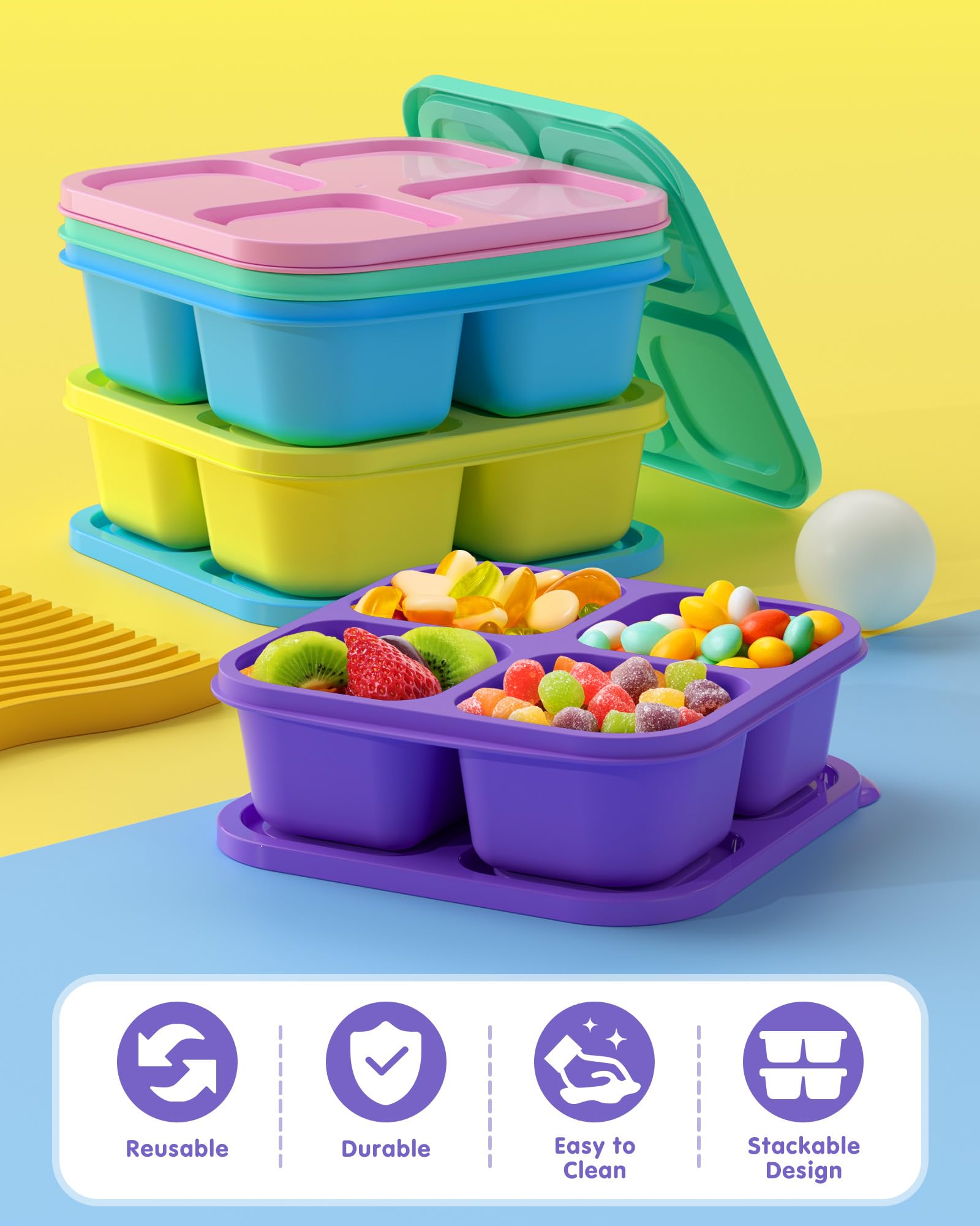 Canfanni multicolor snack containers ideal for school or work use.