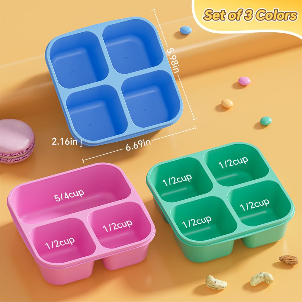 Closeup of Canfanni lunchable container's divided compartments for meal variety.