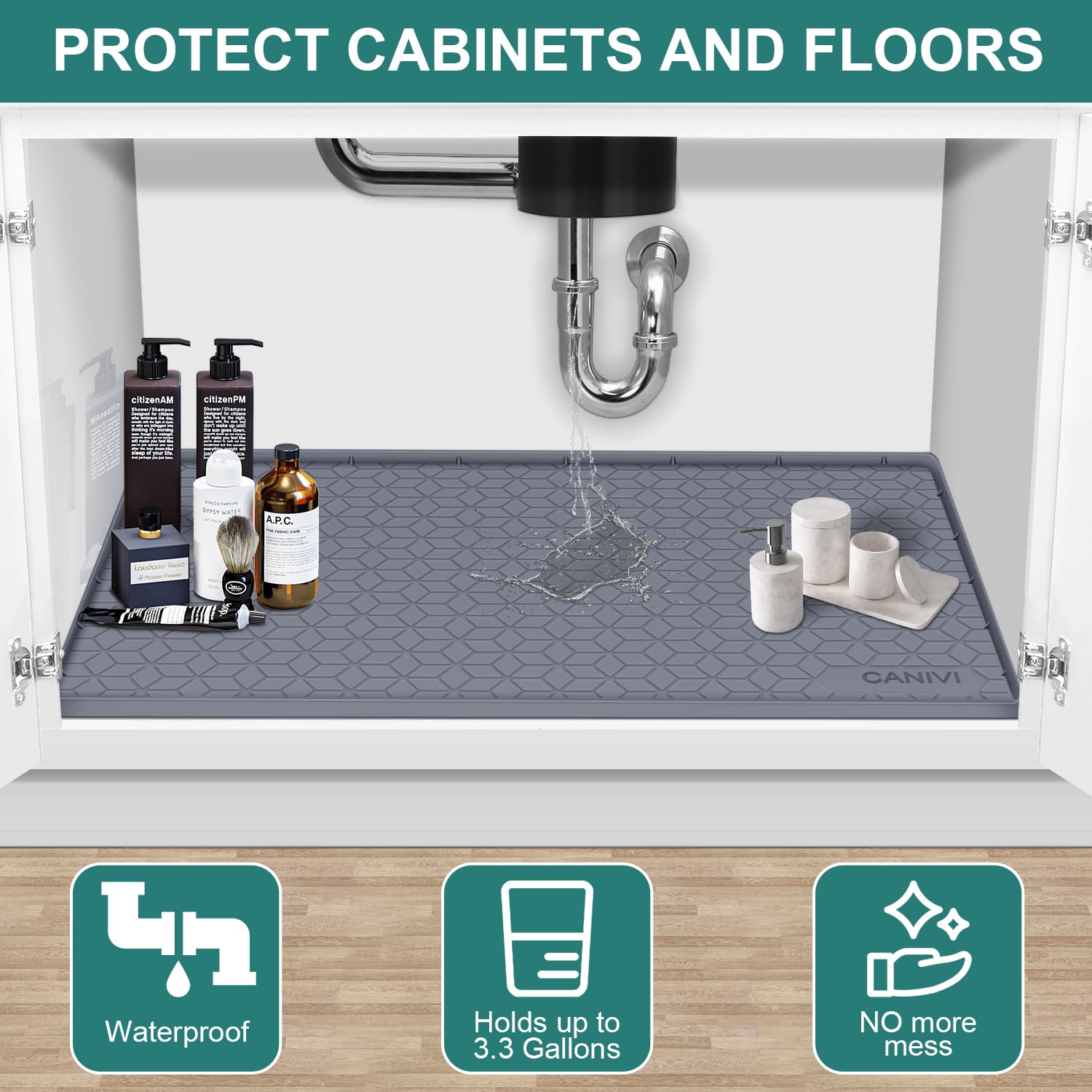 CANIVI multipurpose cabinet mat works in kitchen and laundry spaces.