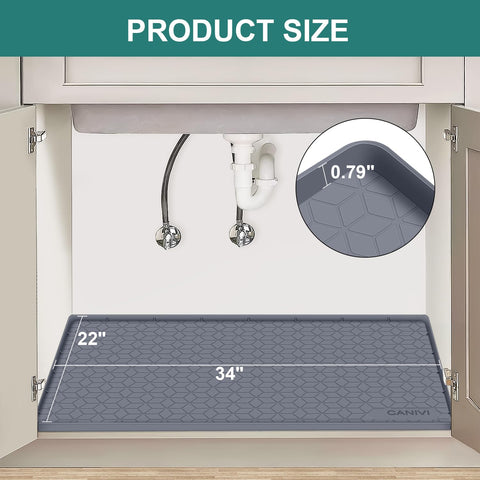 CANIVI waterproof silicone mat with raised walls contains spills under the sink.