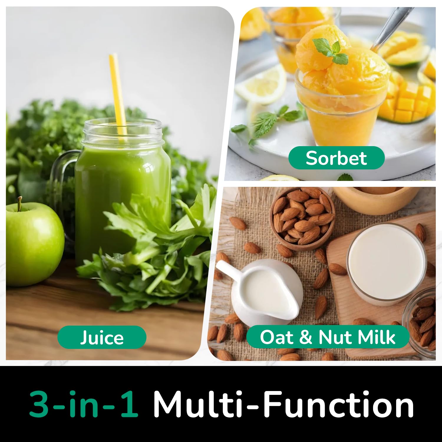 Canoly C16 with 3-in-1 strainers for juice, sorbet, and milk options.
