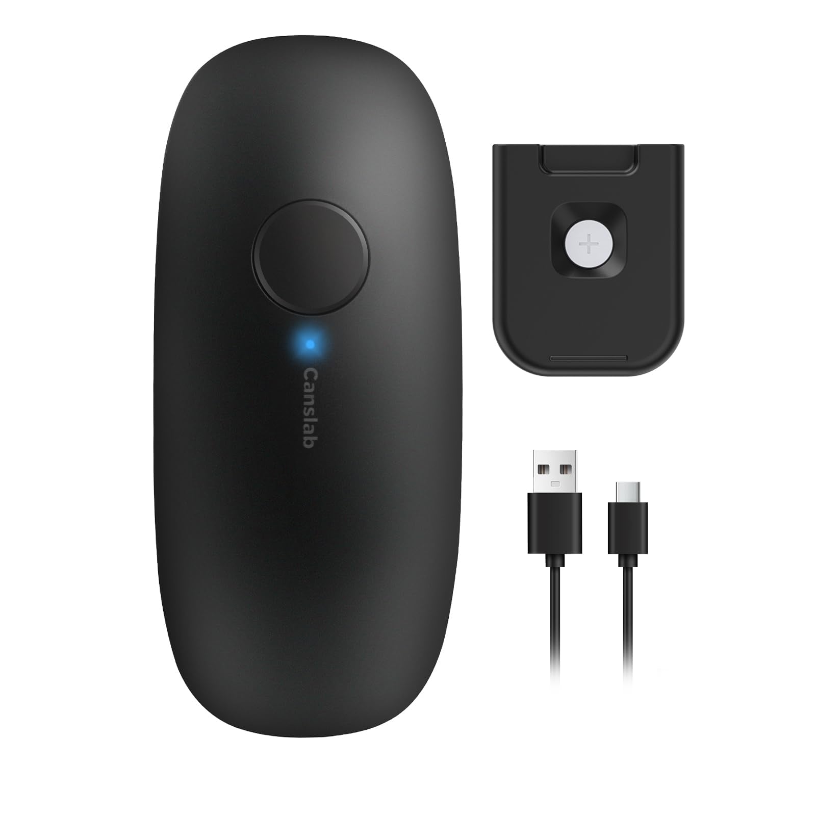 Canslab rechargeable electric can opener front view showing easy access and stylish design