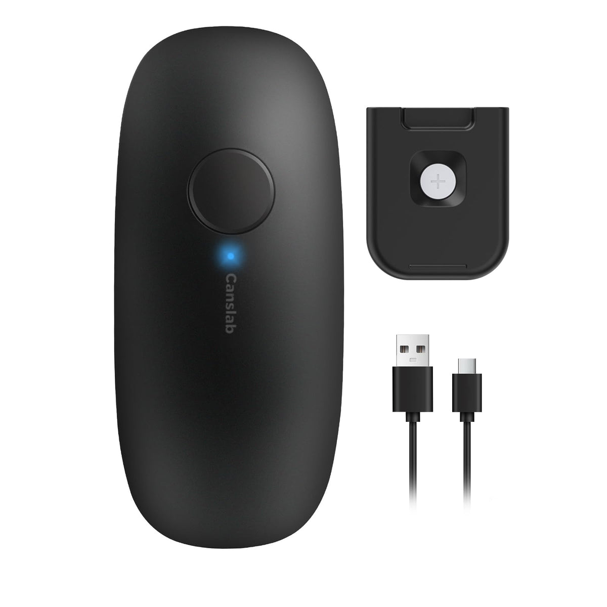 Canslab rechargeable electric can opener front view showing easy access and stylish design