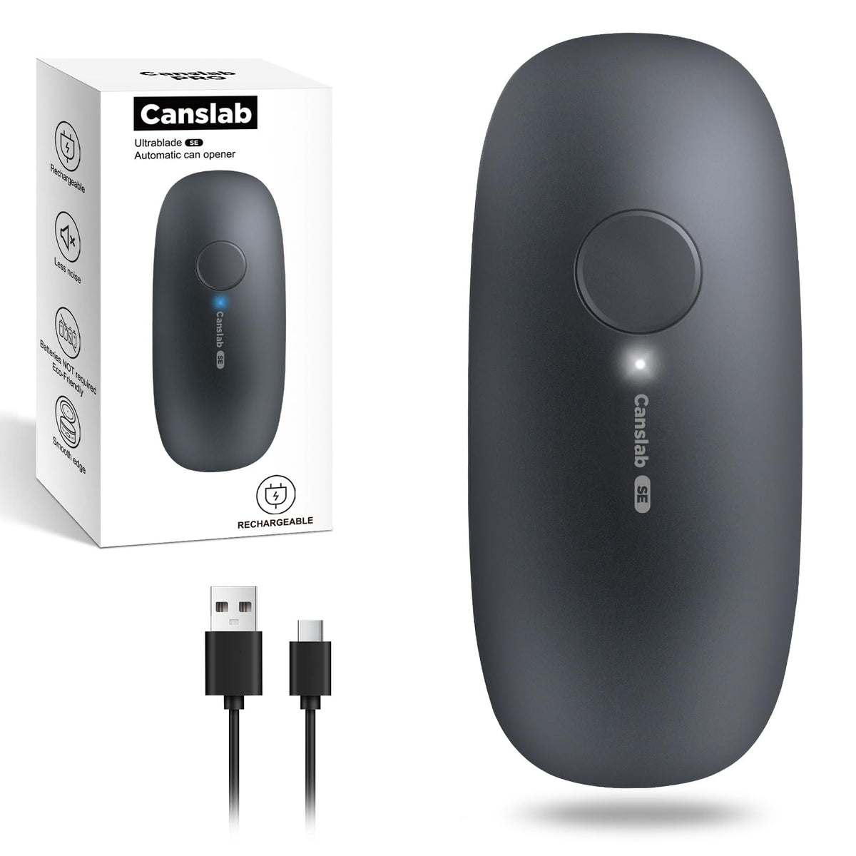 Canslab Ultrablde SE opener on a kitchen counter, cordless convenience for easy can access.