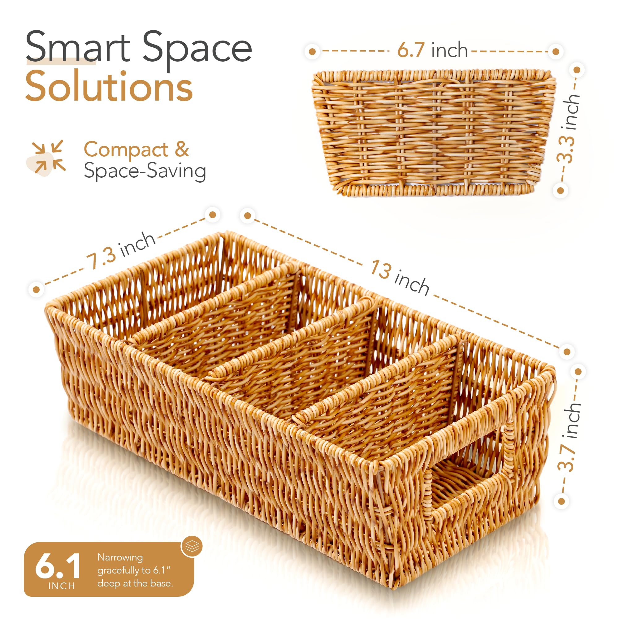Cantalop rattan baskets with removable dividers for customizable storage