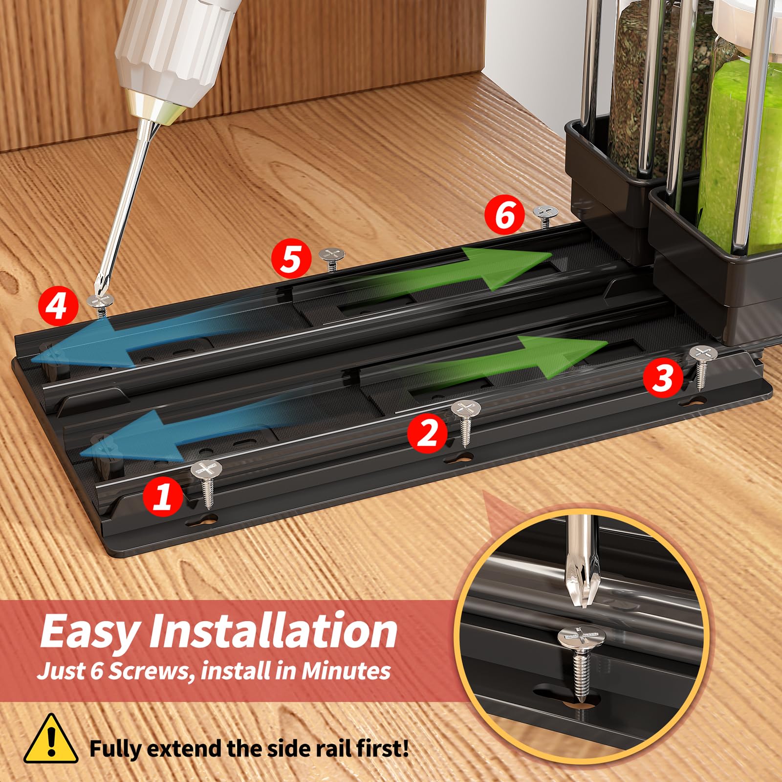 Cantami slide-out organizer with full-extension trays for quick spice selection.
