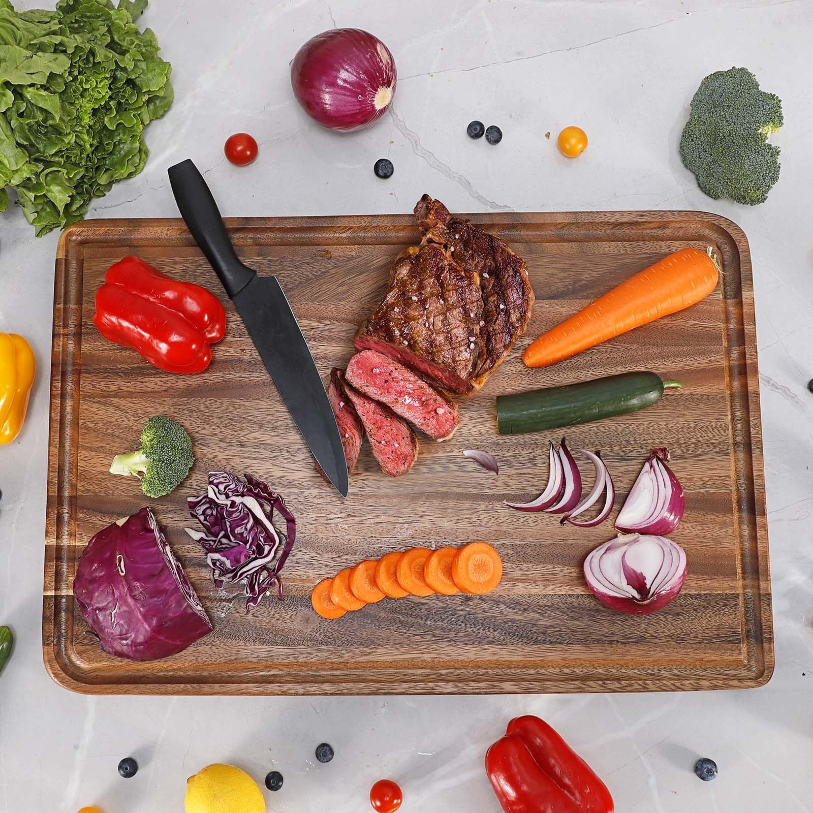 Large 24x16 inch board ideal for turkey carving and bulk meal prep.