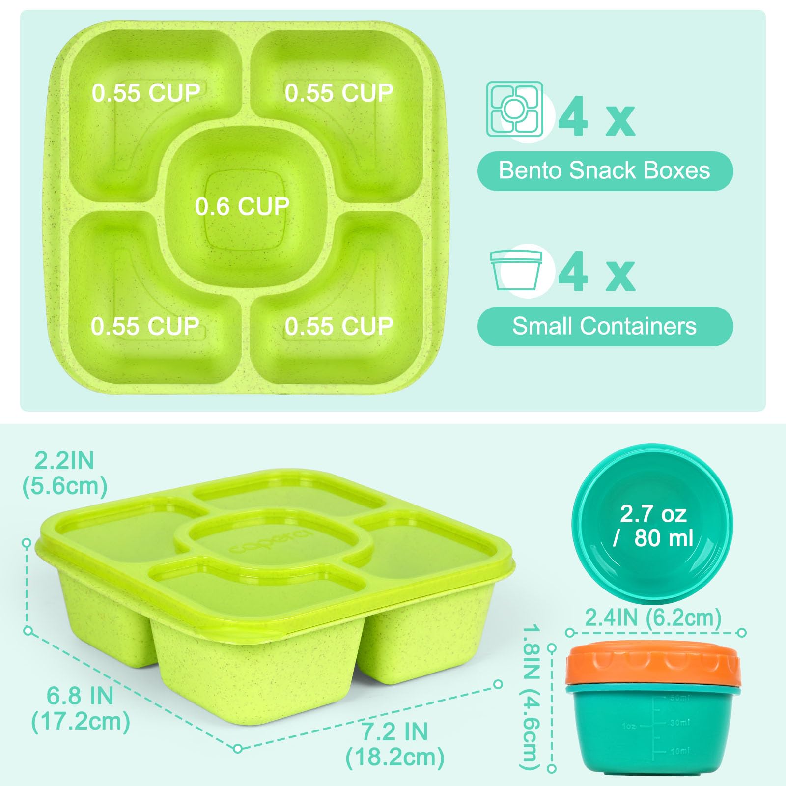 Caperci four pack 5 compartment Bento supports varied meal planning.