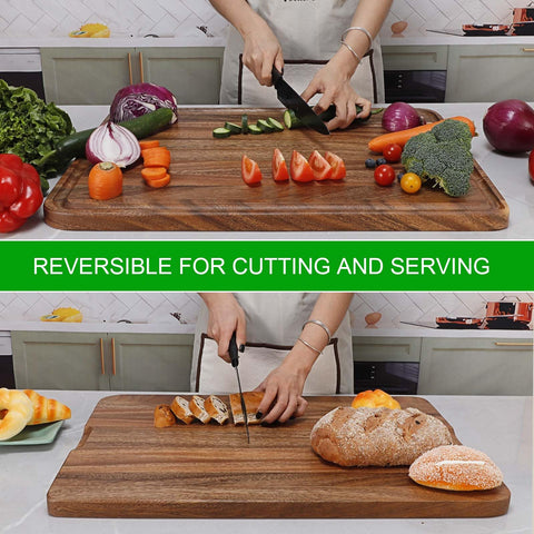 Caperci acacia board with juice groove catches juices, keeping counters clean.