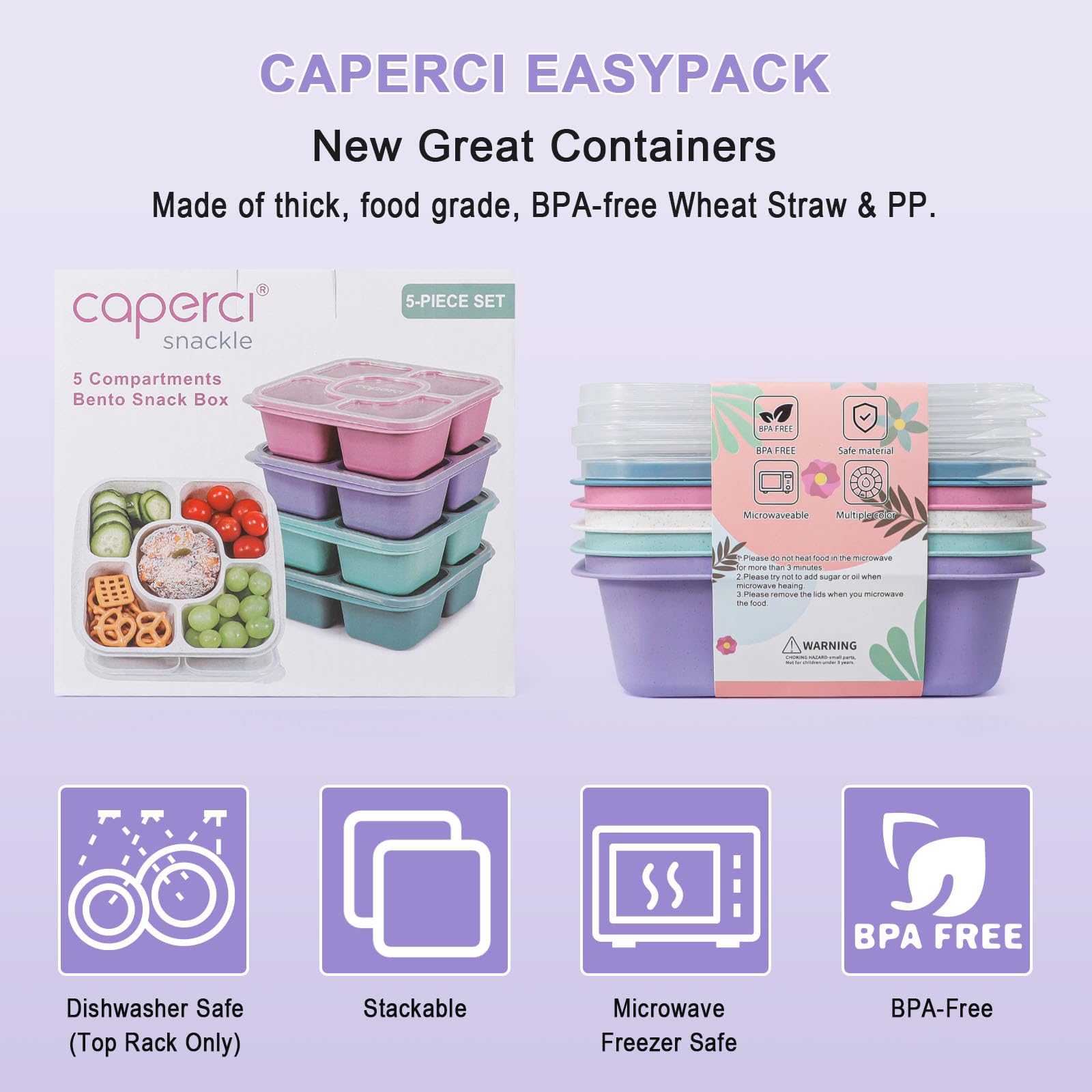 Caperci bento-style box with secure dark and clear lids.