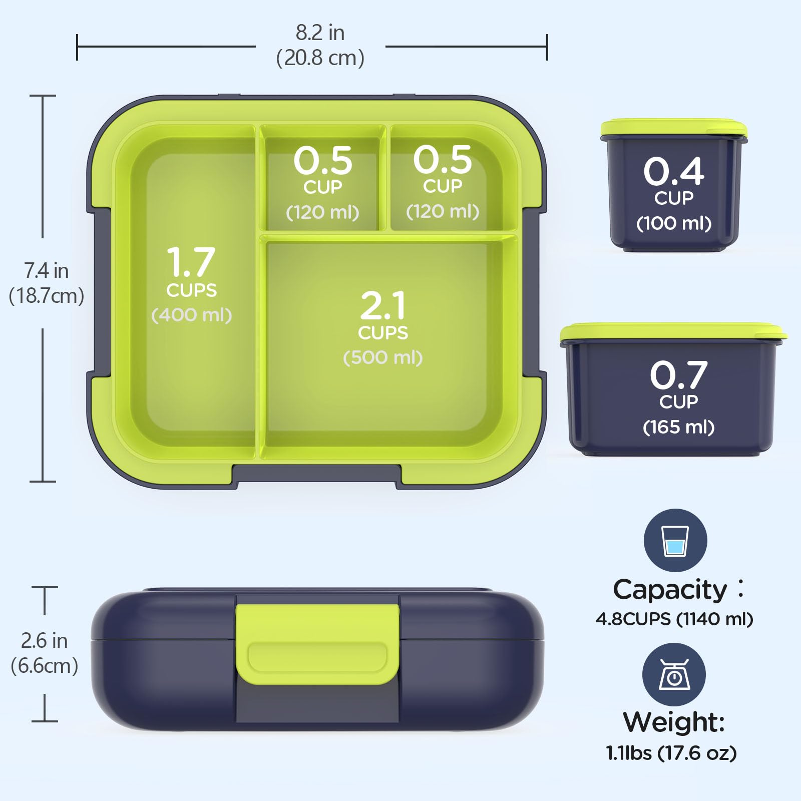 Caperci bento box four-compartment layout separating items