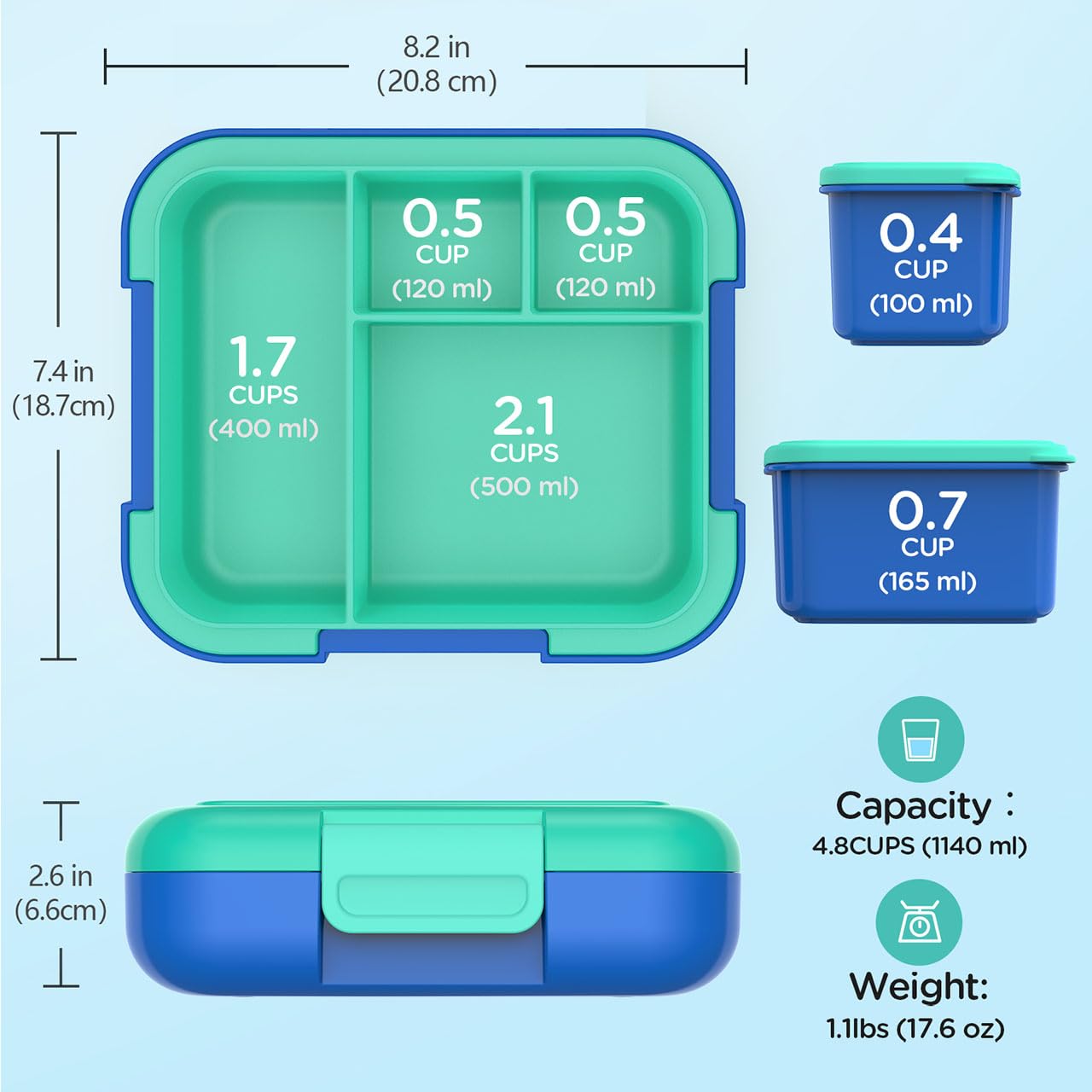Caperci lightweight lunch box with a sturdy carry handle