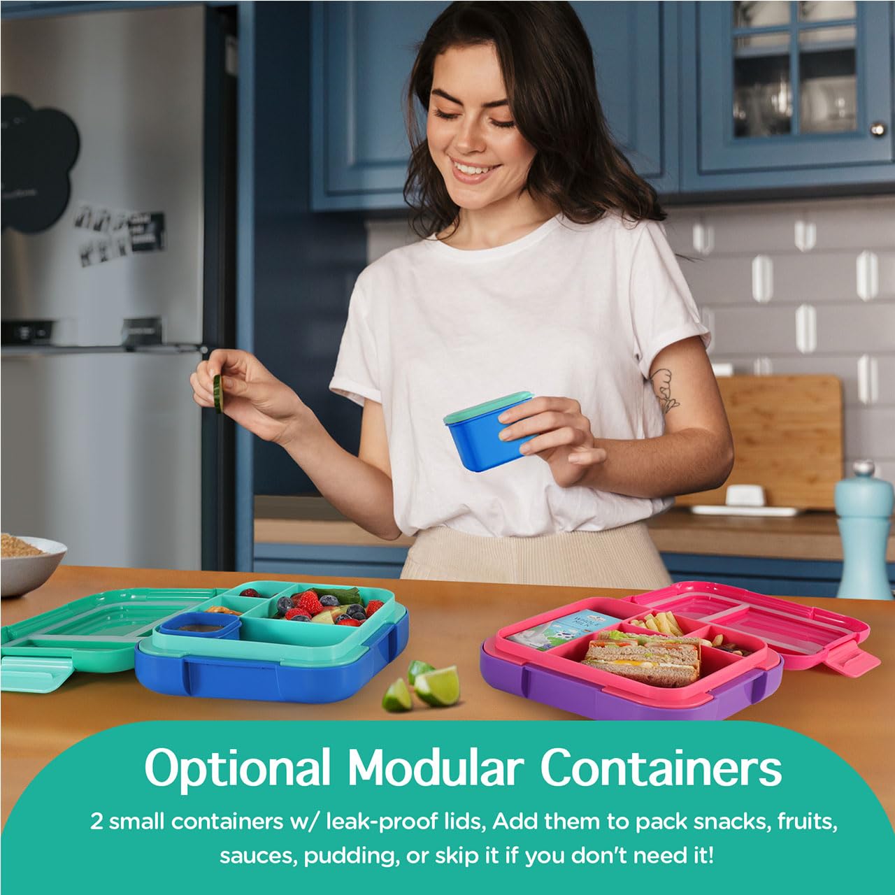 Caperci bento box shows two modular containers for snacks and sauces
