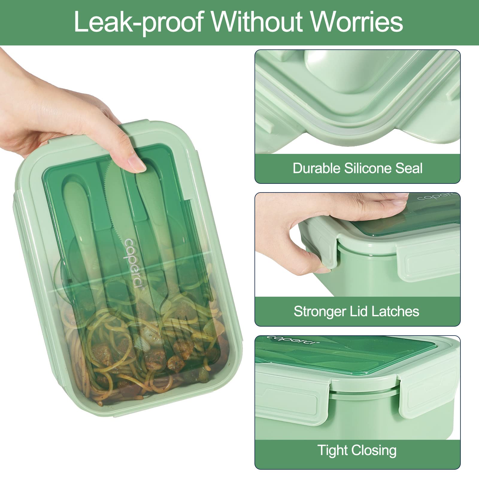 Caperci Classic Bento Box 3-compartment layout showing portioned storage.