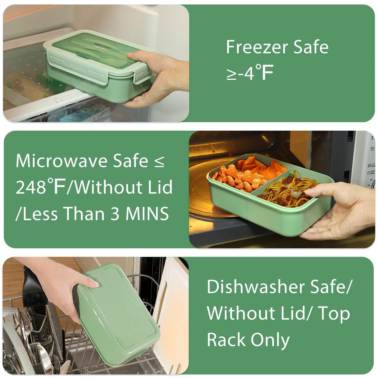 Caperci Classic Bento Box dishwasher-safe tray for easy cleaning.