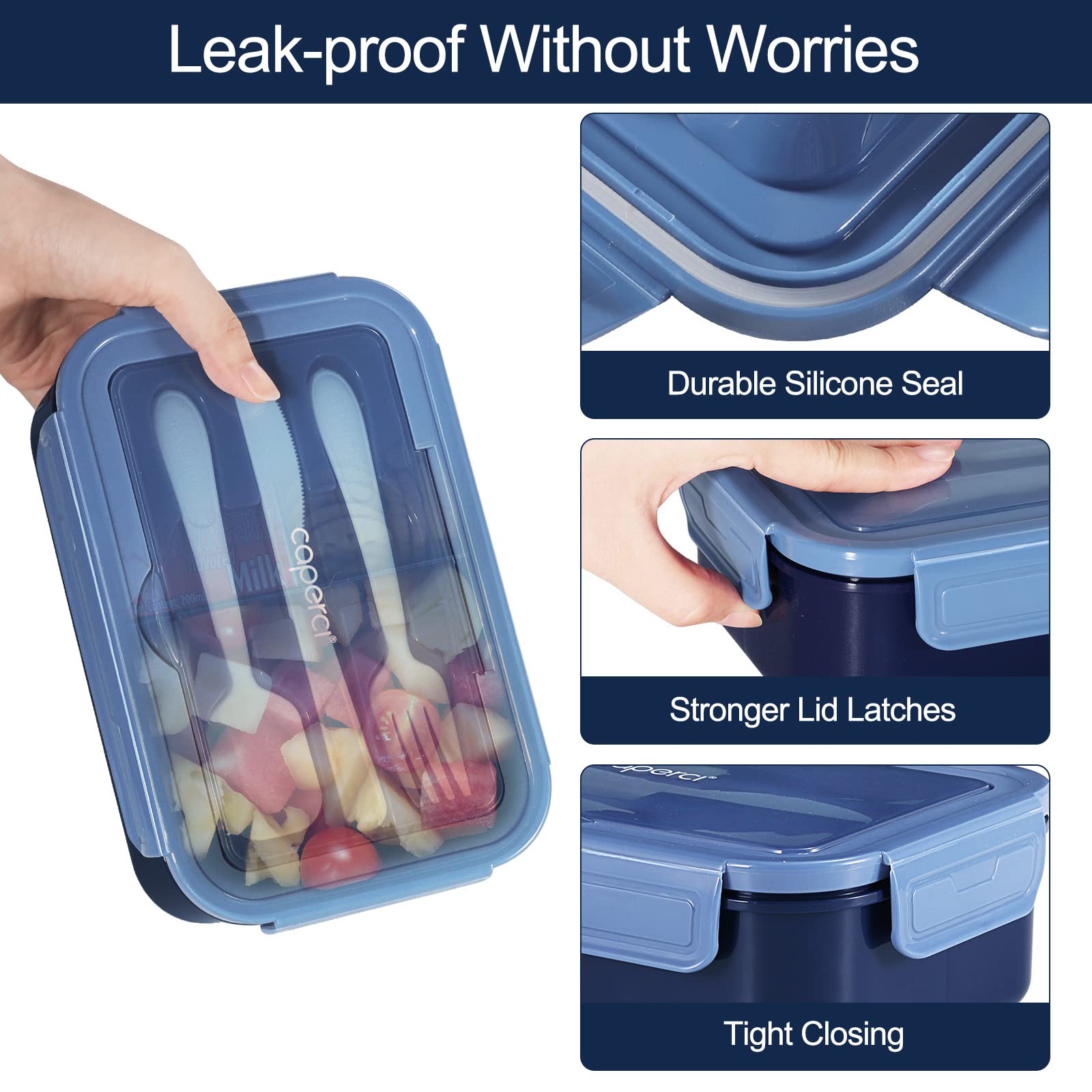 Built-in utensils included with the Caperci Classic Bento Box for easy meals.