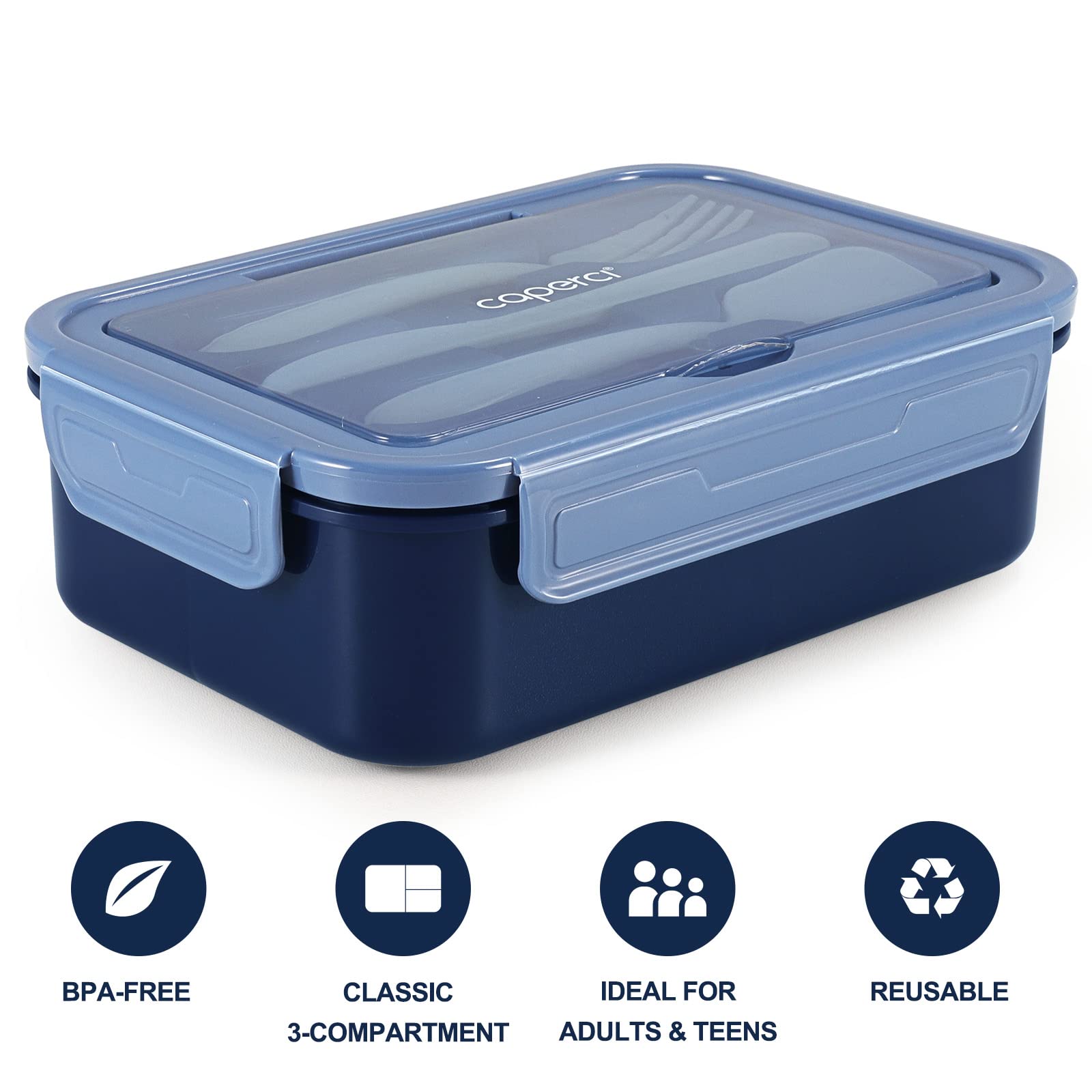 Microwave-safe tray of the Caperci Classic for quick reheats at work or school.