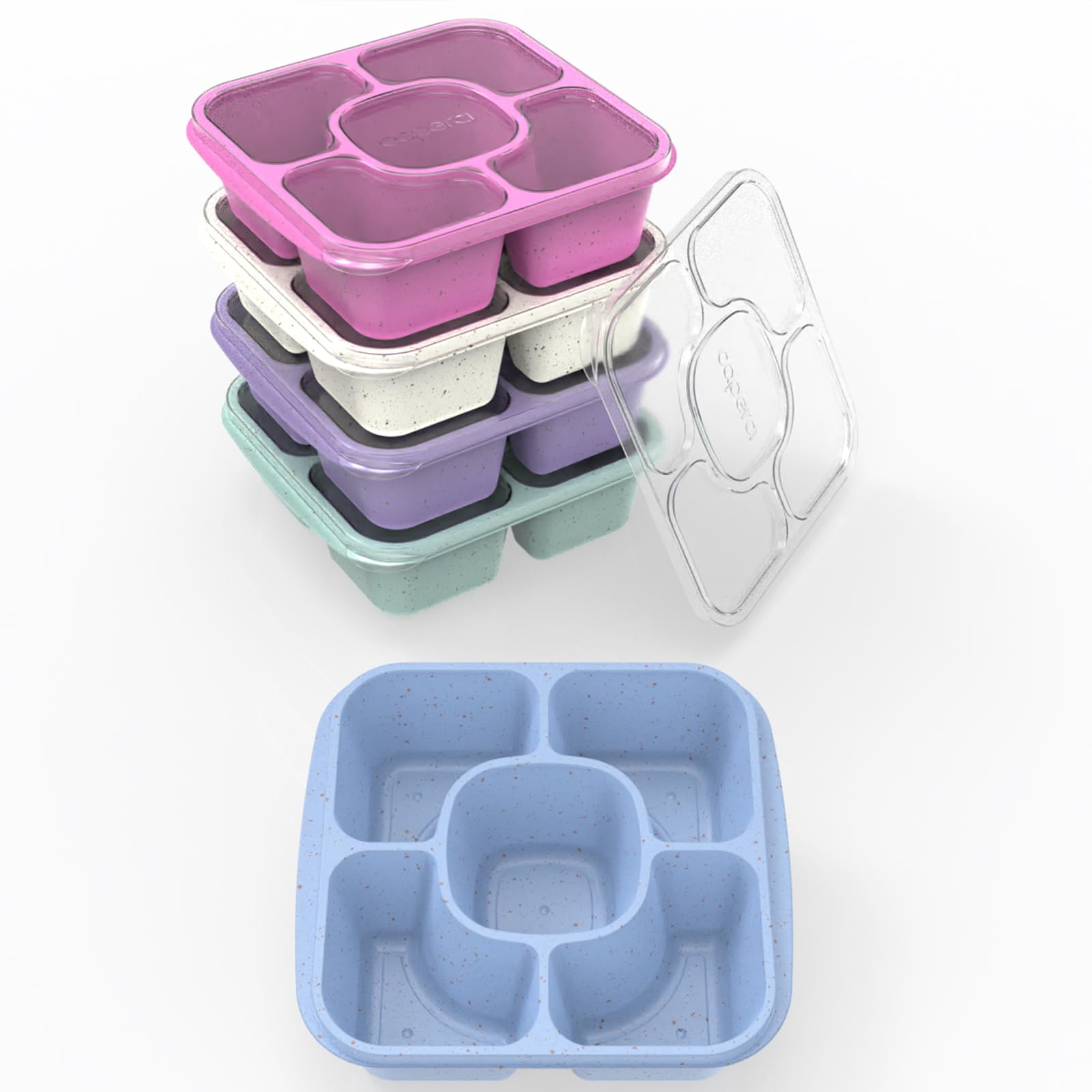 Caperci stackable snack containers simplify weekly lunch planning.