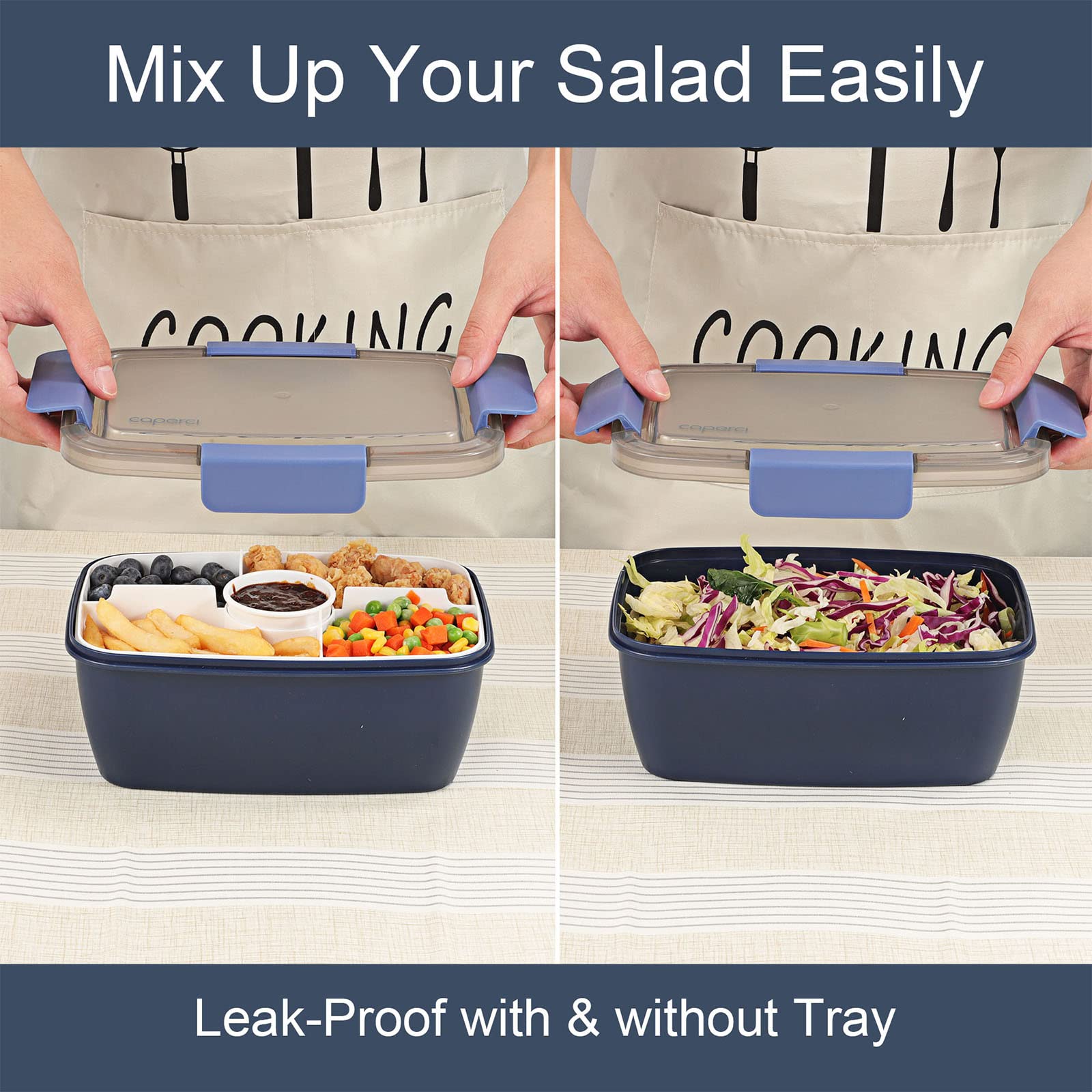 Caperci five-compartment tray keeps toppings separated for balanced lunches.