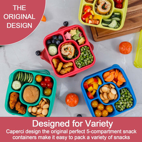 Caperci four jewel-bright lids showing color-coded organization for family use.