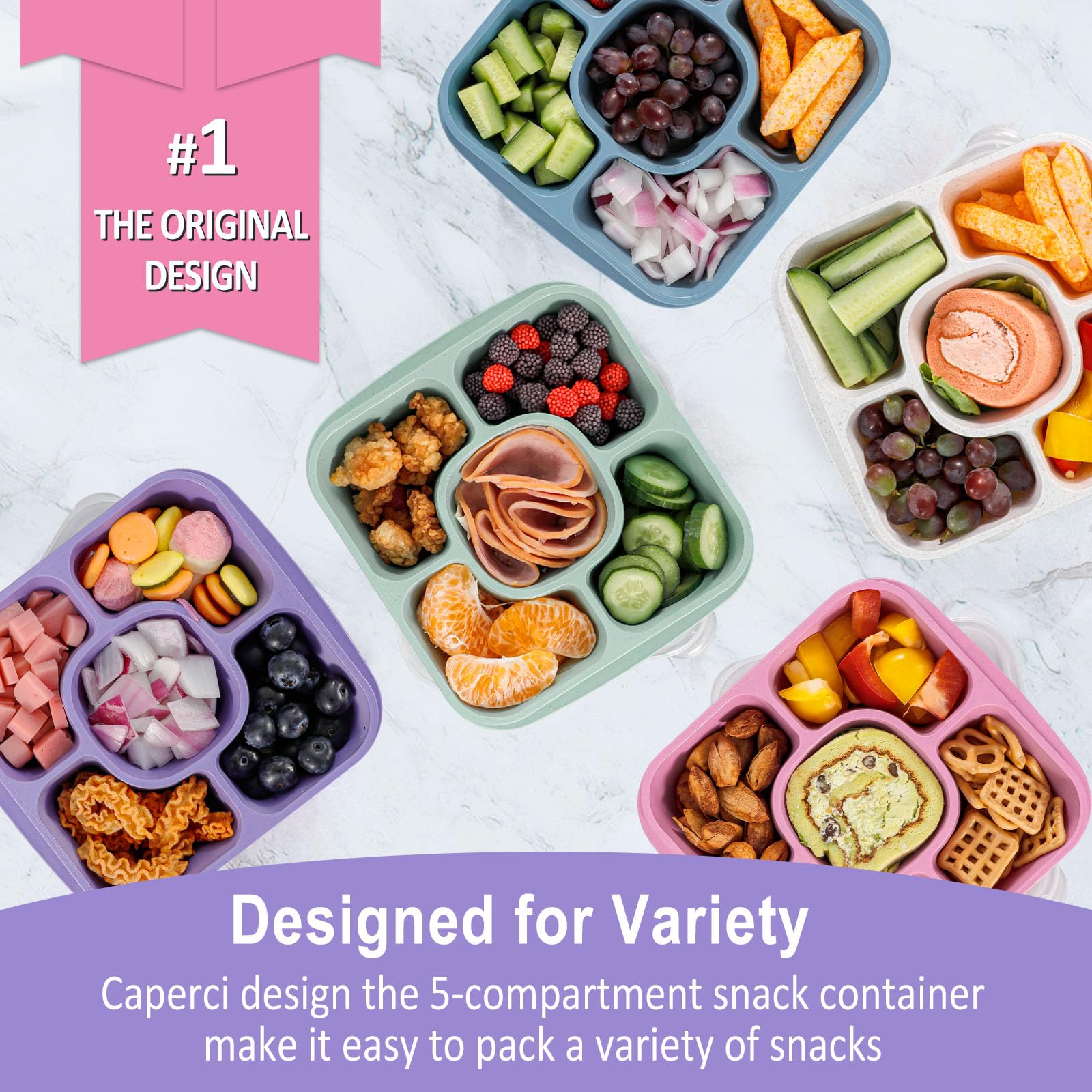 Caperci lunchable set with nesting design to save pantry space.