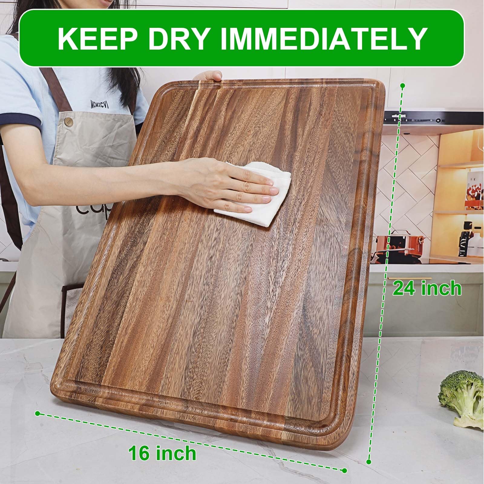 Beautiful acacia grain adds natural warmth to any kitchen task.