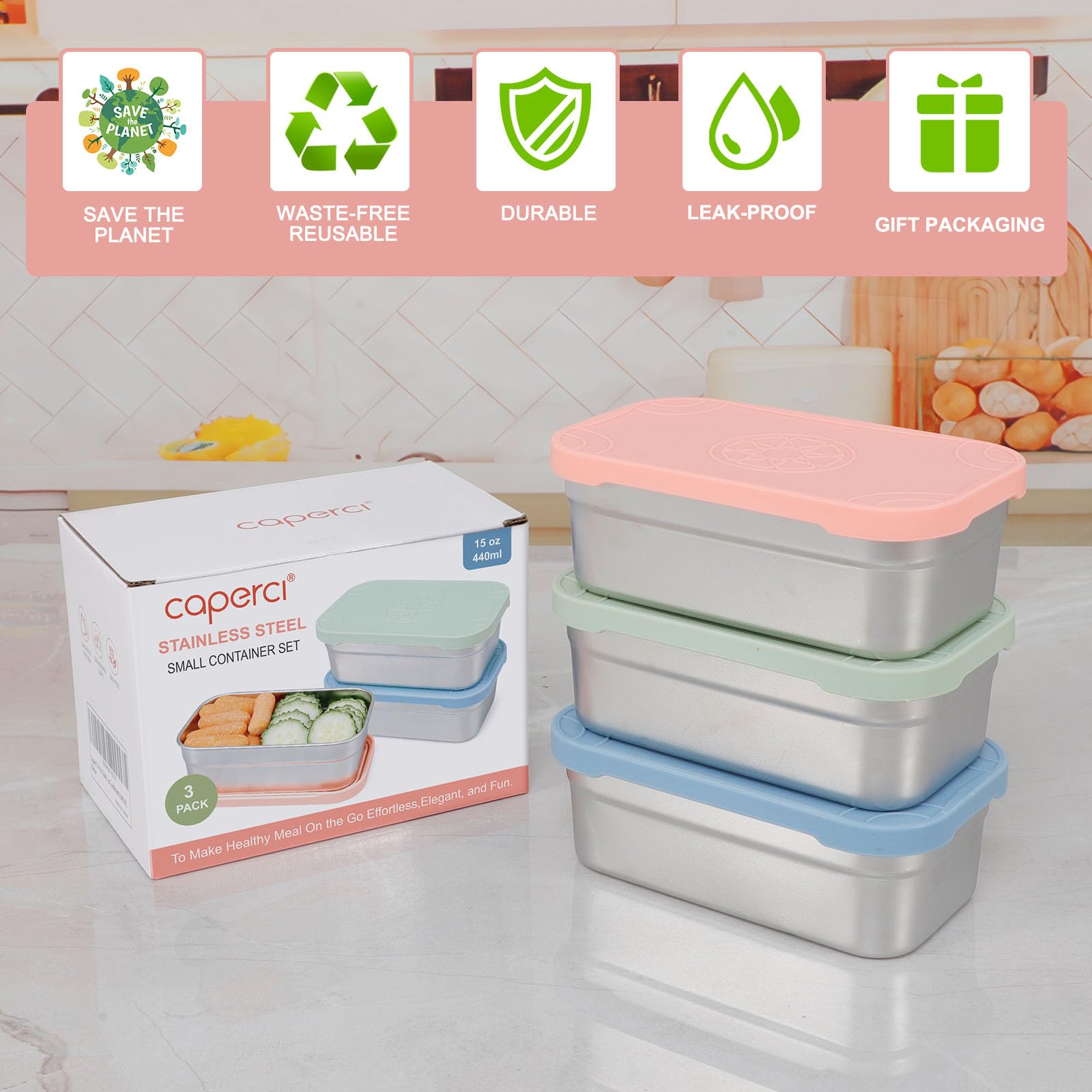 Caperci compact set fits in lunch bags for on-the-go snacking.